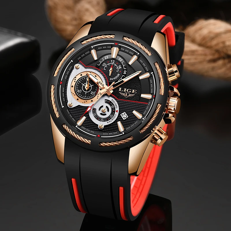 

LIGE 2019 Men Fashion Watch 3D Bolt Multifunction Sport Silicone Strap Top Brand Luxury Designer Analog Quartz Relogio Masculino