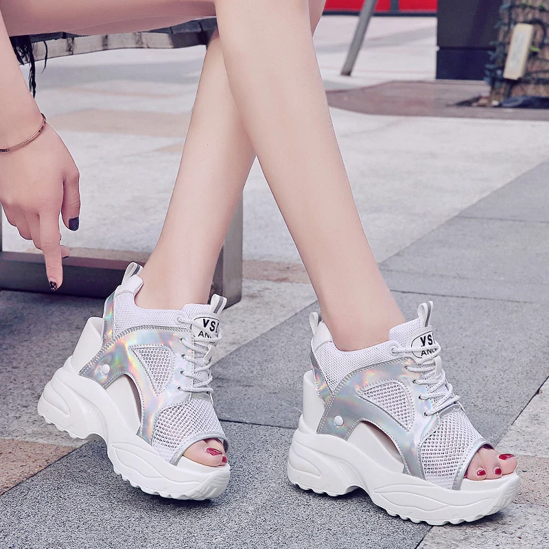 2019 Summer Chunky Sandals Women 11cm Wedge High Heels Shoes Female Lace Up Platform Mesh Casual Summer Slippers Woman Sandal 2019 Summer Chunky Sandals Women 11cm Wedge High Heels Shoes Female Lace Up Platform Mesh Casual Summer Slippers Woman Sandal