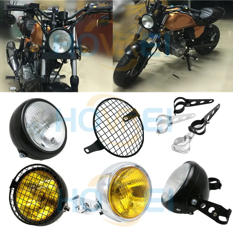 6,5 дюймов мотоциклетный Ретро металлический головной светильник 35 Вт галогенный передний головной светильник с кронштейном наборы масок для CG125 GN125 Harley Cafe Racer