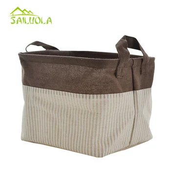 

1PC Japanese Style Coffee And Stripe Folding Storage Box Canvas Fabric Storage Basket