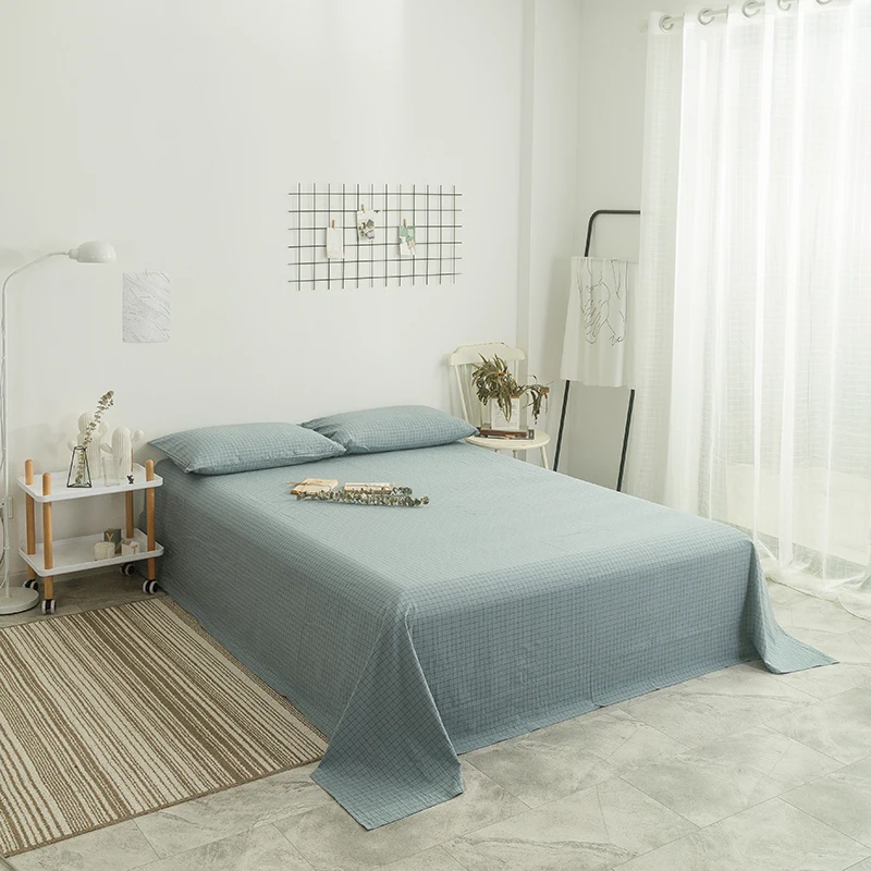 

Bedding Sheet Home Textile Ink Blue Small Plaid Pattern Flat Sheets Combed Cotton Bed Sheet Bedding Linen For King Queen Size
