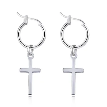 GEOMEE 1 Pair Women Cross Pandent Hoop Earring Brinco Charm Fashion Jewelry Silver Earrings Geometrical Simple Pendiente Aro
