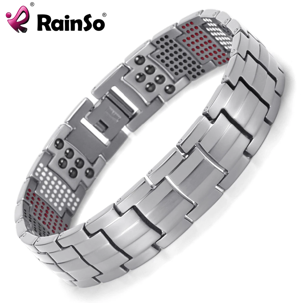 Rainso Mens Healing 4 Elements Balance Health Bracelet Silver Titanium Bracelets 8 5 Special Design OTB