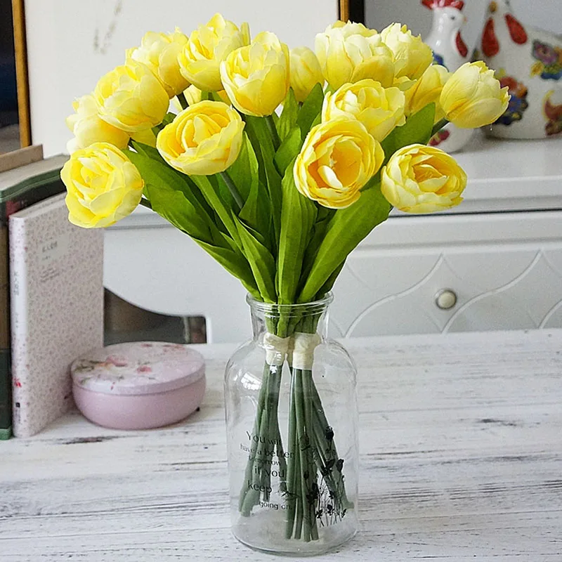 6pcs/Bouquet French Tulips Artificial Flower For Wedding Party Home Garden Decoration Silk Tulip Hands Holding Fake Flowers