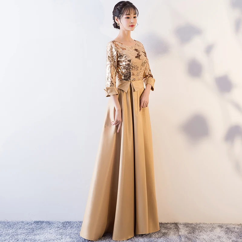 2019 New arrival satin Evening Dress Long Prom Party Dresses Sequin Evening Gown Formal Dress Women Elegant Robe De Soiree