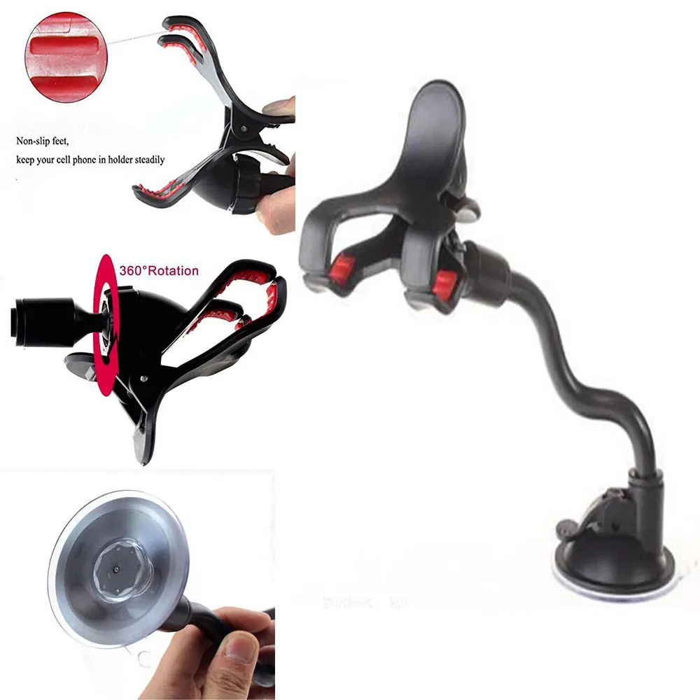 Car Windshield Phone Holder 360 Rotating Window Suction Cup Double Clamp Bracket Holder Stand Universal For iPhone Samsung HTC (2)