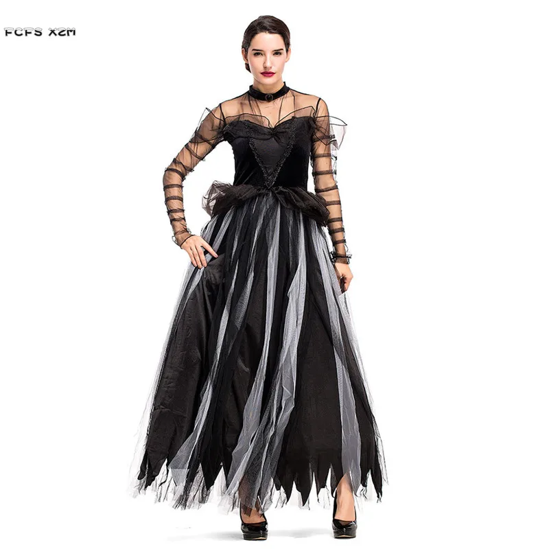 

Black Swan Woman Wich Vampire cosplay Female Halloween Corpse Bride Scary Costume Carnival Purim Nightclub Role play party dress