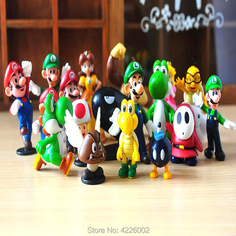 18pcs Super Mario Bros Luigi Yoshi Donkey kong PVC Action Figures Peach Daisy Koopa Toad Miniatures Figurines Dolls Kids Toys