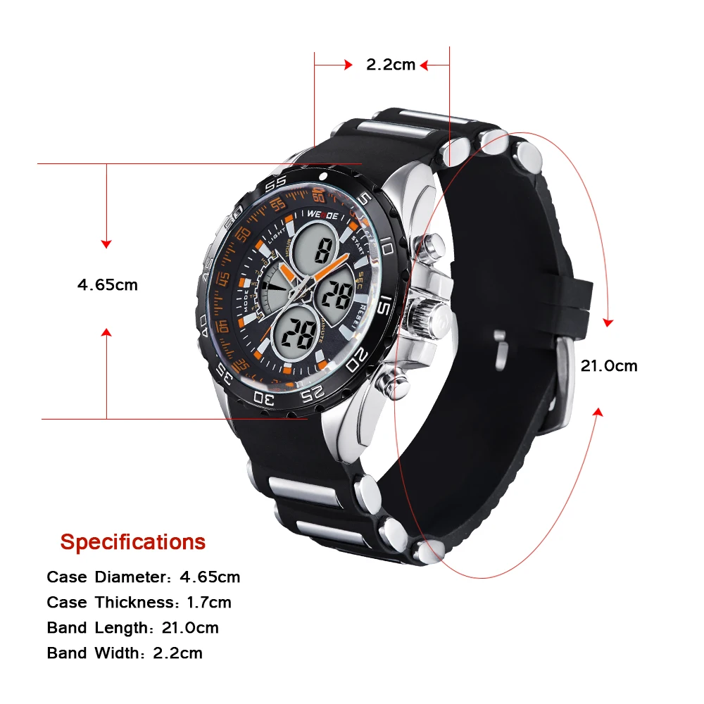 WEIDE  casual genuine Original Brand Men's Sport  Watches Analog Digital Dual Movement  Waterproof Silicone Strap Gift For Men