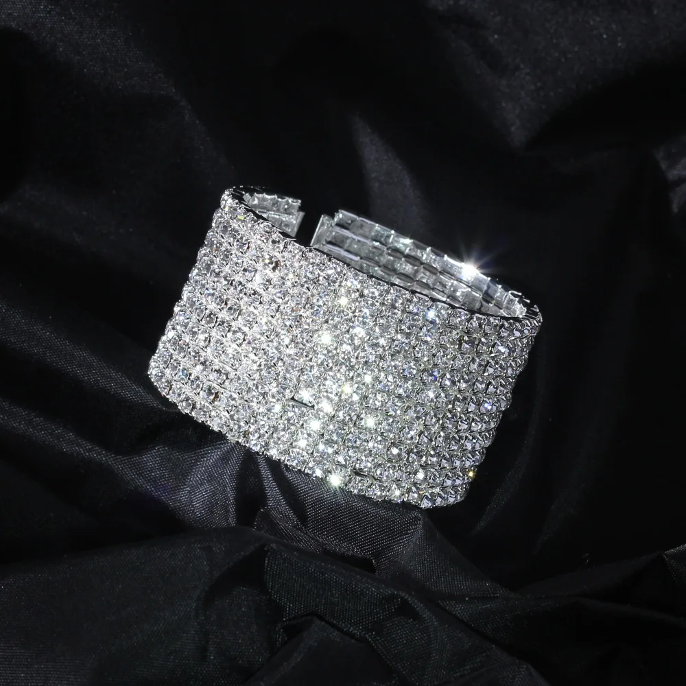 Wedding Bridal Jewelry Cuff CZ Rhinestone Crystal Stretch Strand Bracelet Bangle 1-10 Row crystal bracelet