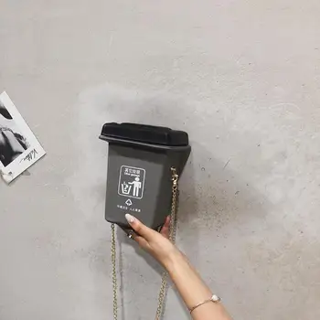 

Creative Personality Trash Can Shape Women Shoulder Bags Teenage Girls Chain Crossbody Bag PVC Chain Small Bags Dropshipping