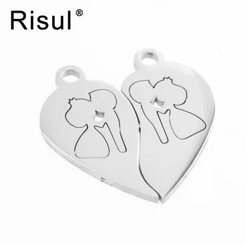 

Risul bride groom in Split Heart For Lover's Pendants 2 in 1 set Charms Engraved Mirror Polish Stainless Steel Wholesale 100pcs