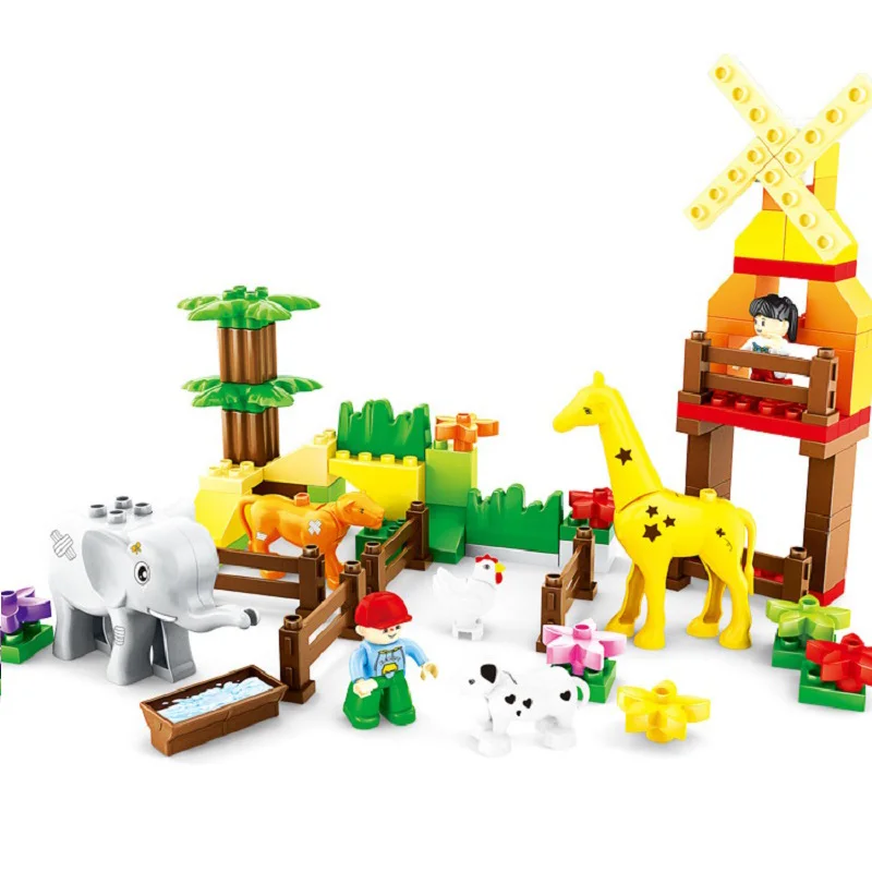 

Big Size Diy Bricks Happy Farm Happy Zoo With Animals Building Blocks Sets Compatible Legoings Duploe Large Toys For Children