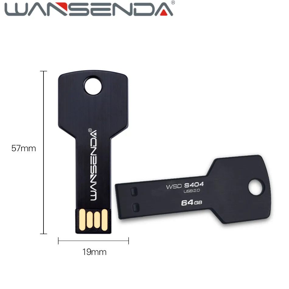 Wansenda waterproof 16gb key shape USB flash drive USB 2.0 4GB Pen Drive 32GB usb stick flash drive pendrive 64GB memory card