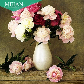 

Meian, new diamond painting Peony cube small living room bedroom 5D Diamond Cross Stitch stick painted brick show Needlework