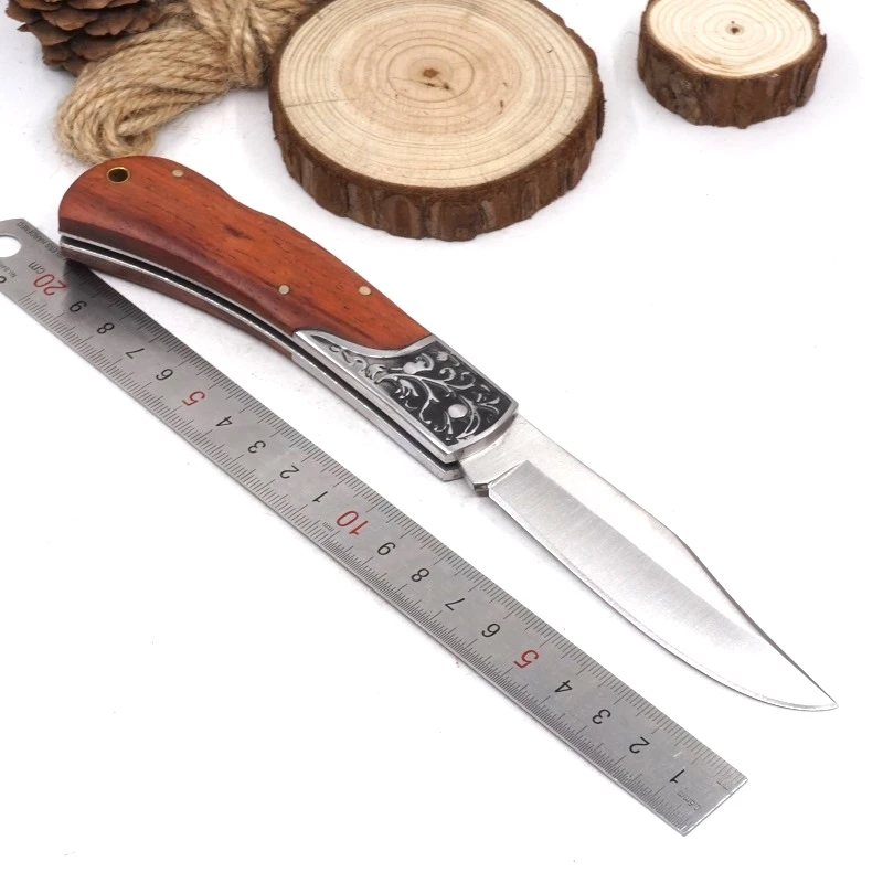 

Folding Knife Pocket Survival Camping Tactical Knives EDC Wood Handle 56HRC Combat Hunting Knife Outdoor Multi-function Tools