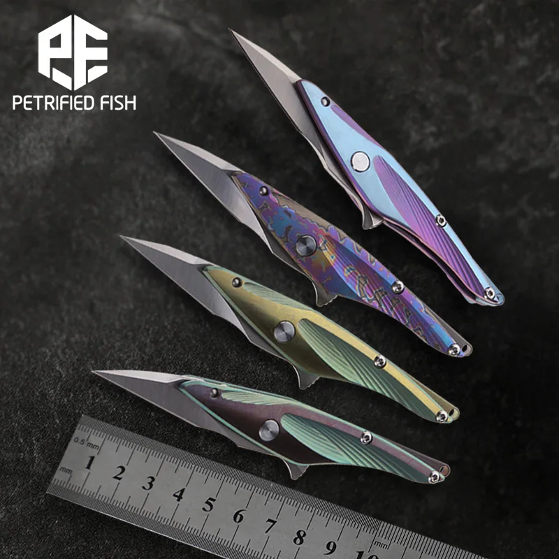 

Petrified fish folding knife S35VN mini out of the box tool cutter EDC TC4 handle camping tactics collect hunting pocket knives