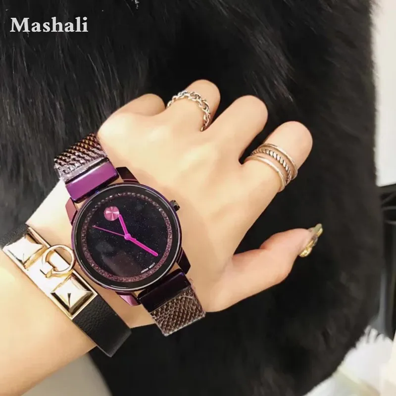 Женские наручные часы с кристаллами Mashali Модные фиолетовые украшенные стразами