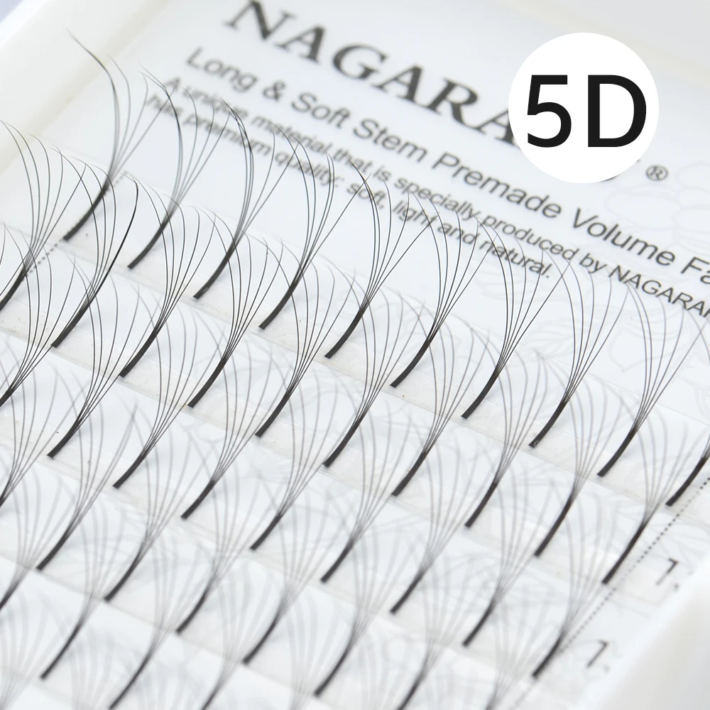 NAGARAKU 5 trays Eyelash Extensions Long stem Premade Volume Fans 3d/4d/5d/6d Lash Russian Volume Pre made Fans Soft Light