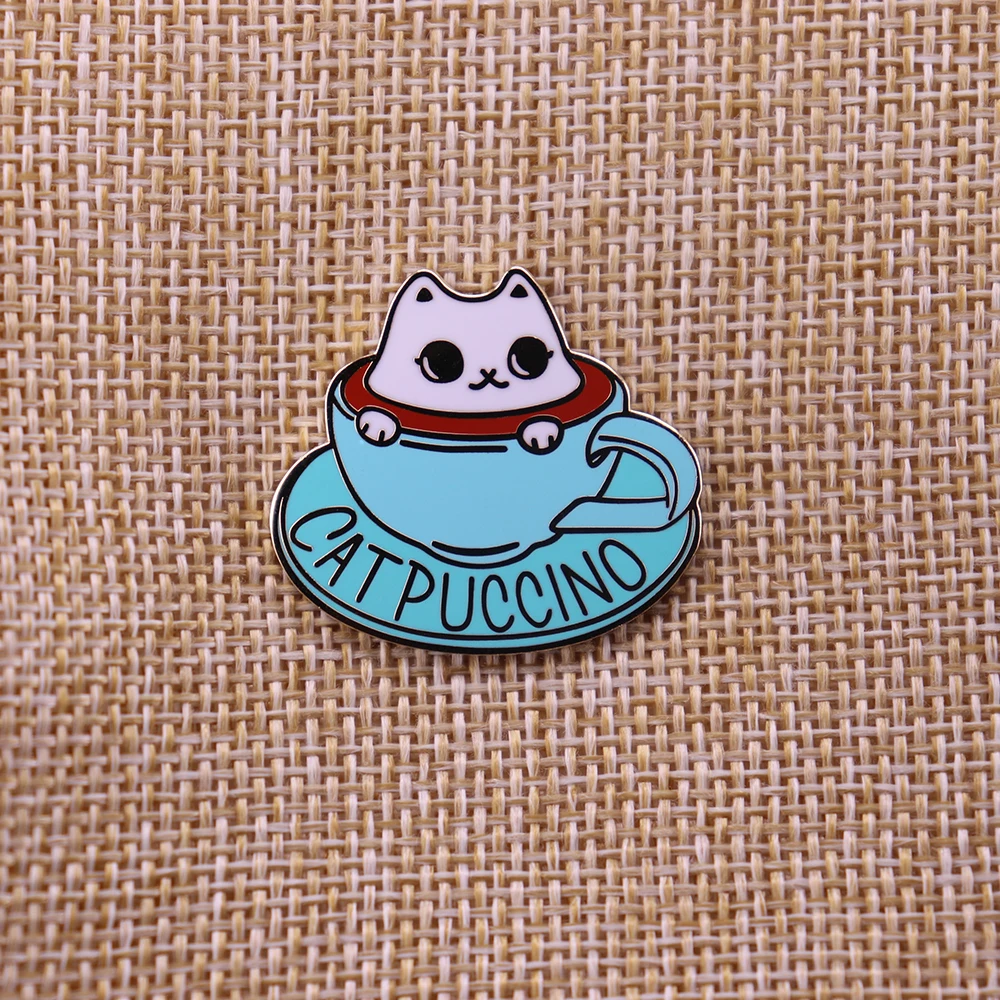 

Cat Coffee Cup Lapel Pin Badge Brooch