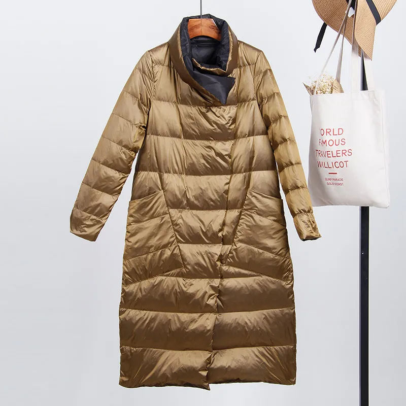 Fitaylor Blanc Duvet de Canard Ultra Lumière Veste Femmes D'hiver Double Face Mince Vers Le Bas Manteau Unique Poitrine Parkas - 5
