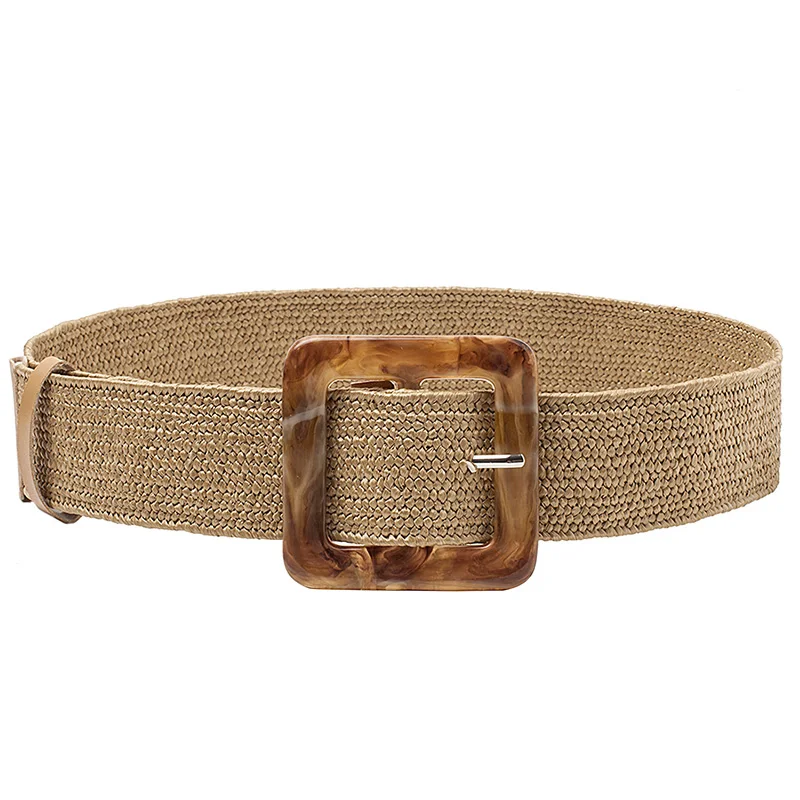 

NEW-Woven Belt Buckle Fashion Ladies Casual Belt Ladies Dress Straw Belt