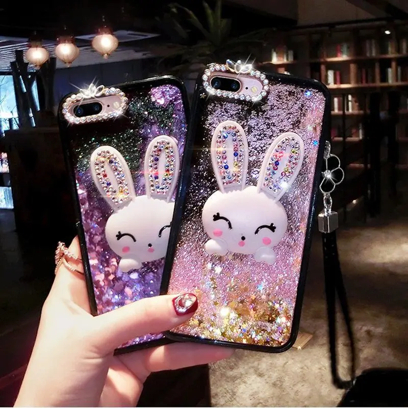 

Fashion lovely Diamond TPU Rabbit Stand Liquid Phone Case For Iphone 6 6s 7 8 plus XS max XR