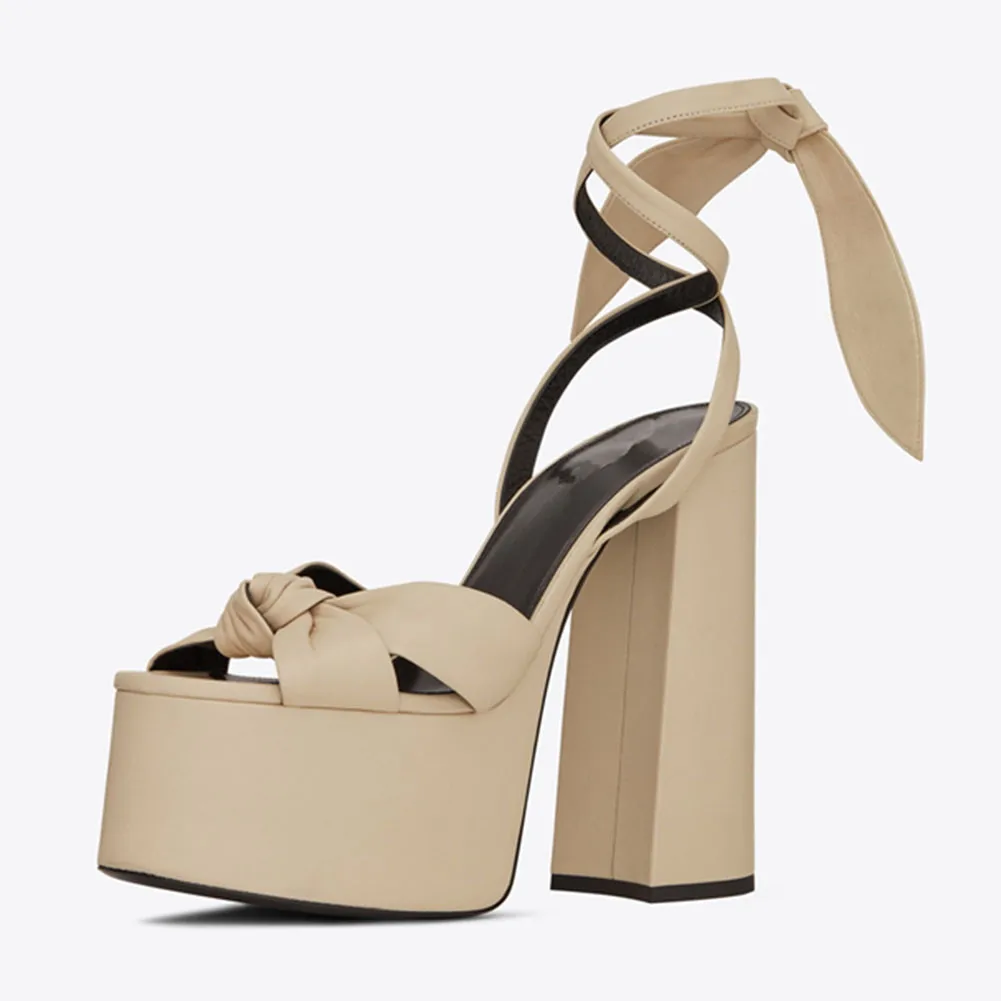 SARAIRIS/новые женские туфли на высоком каблуке и платформе со шнуровкой, большие размеры 34-43 Женские повседневные вечерние летние сандалии для подиума - Цвет: apricot