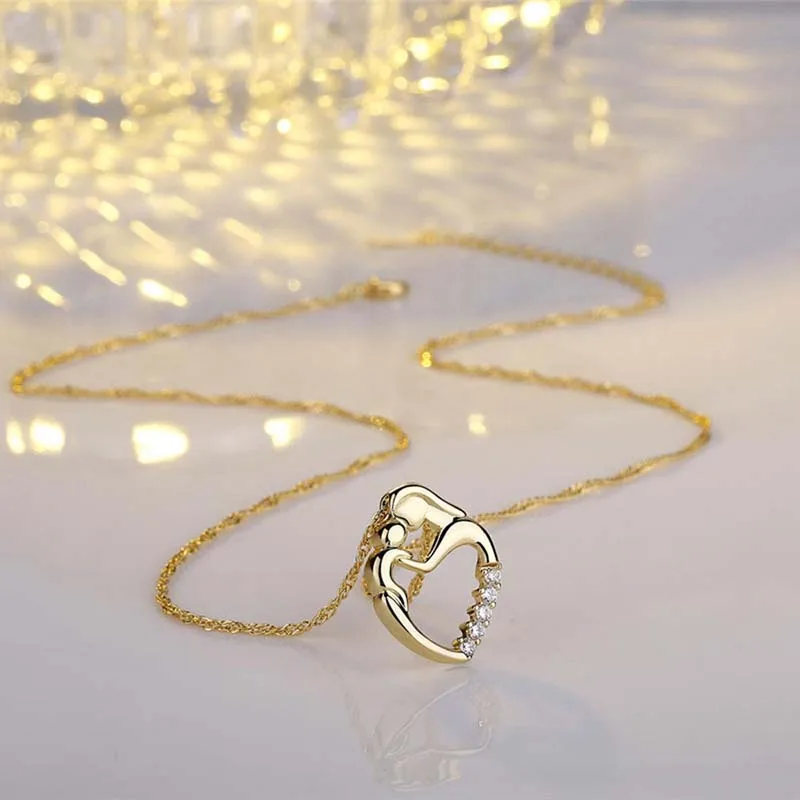 

HPXmas Golden/white color Mother and baby heart shape pendant maternal love Necklace for Mother Birthday Gift B74