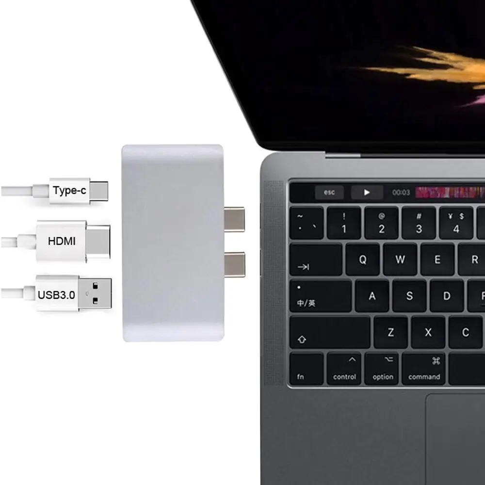 

3-in-1 USB C Hub to HDMI Adapter Thunderbolt 3 Type-C Dock with USB 3.0 Hub PD for MacBook Pro 2017 2018 USB-C