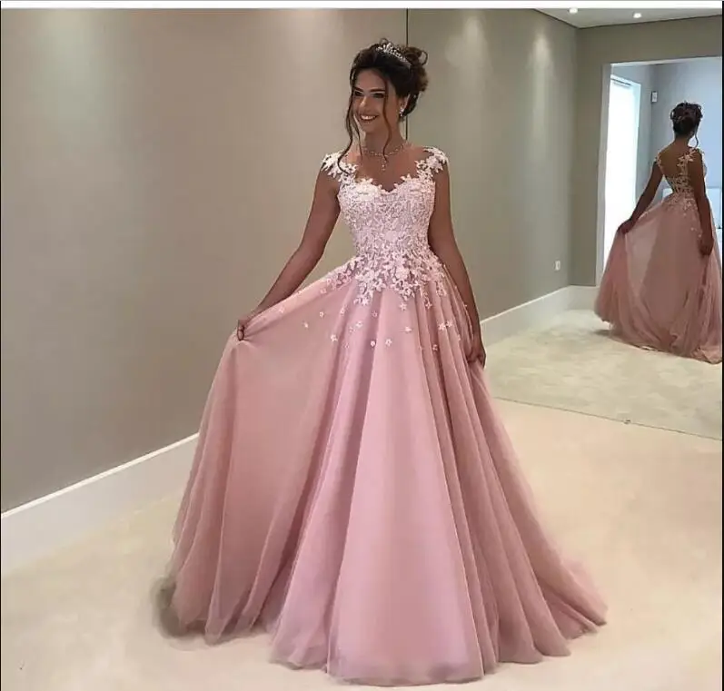 Pink Long Evening prom Gown Elegant Vestido De Festa A Line Gowns Applique Robe Soiree Cheap Dress | Свадьбы и торжества