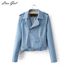 Liva Girl, женская куртка из искусственной кожи, Осень-зима, одноцветная, с поясом, короткая, мотоциклетная, Женское пальто, Jaqueta De Couro Feminino YP70692