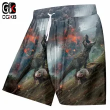 OGKB Board shorts new Volcanic dinosaur Beach Sohrts Men's Funny Science fiction theme 3D print Fitness Workout Swimshorts