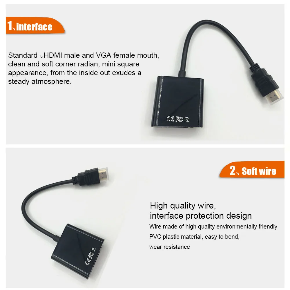 HDMI к VGA кабель адаптер Hdmi переключатель цифро-аналоговый преобразователь мужчин и женщин сплиттер адаптер для PC Поддержка 1080P HDTV C106