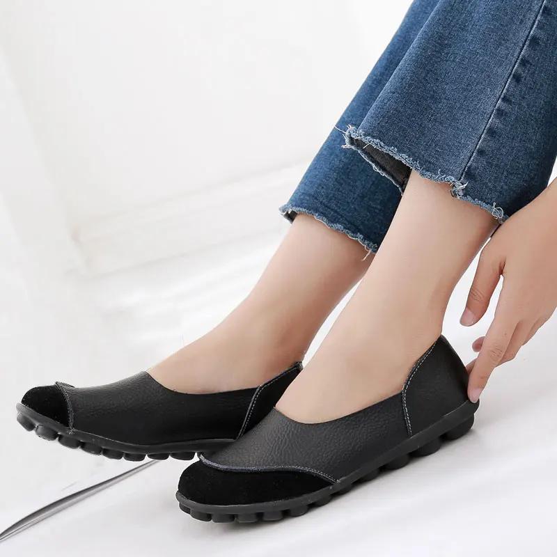 Autumn Real Leather Loafers Women Flats Shoes Moccasins Soft Round Toe ...