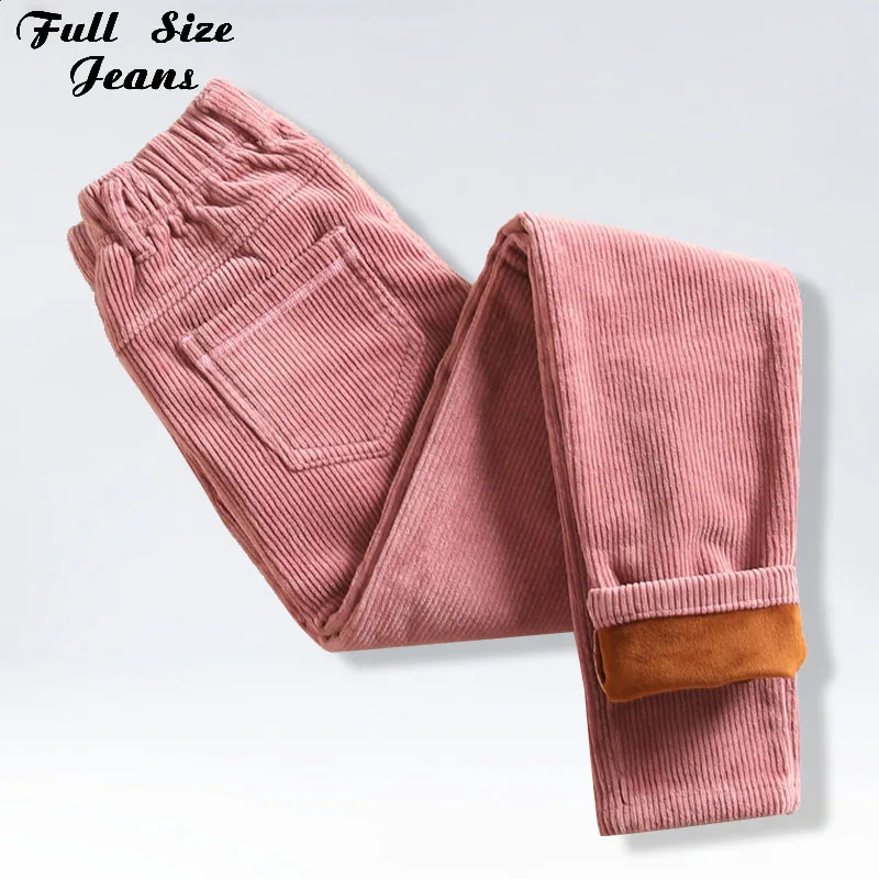 Вельветовые узкие брюки размера плюс с эластичной резинкой на талии, 3Xl 4Xl, розовые, кофейные, винно-красные зимние обтягивающие повседневные брюки, штаны с начесом