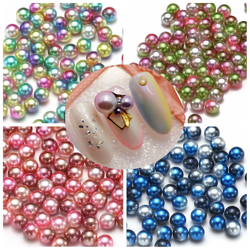 

Small Pack 3mm 4mm 5mm 6mm RainBow Color No Hole Round Resin Imitation Pearls Bags Shoes Nail DIY Decorations Hair Accessories
