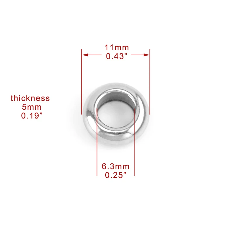 Risul плоский сплющенный браслет с круглым сечением для кроссовок Spacer Бусины Браслет Из Бисера 8/9/10/11/12 мм большего петли из нержавеющей стали с двумя отверстиями, оптом - Цвет: 11mm 100pcs