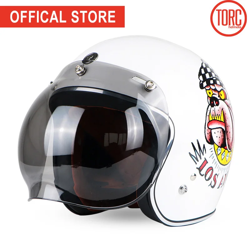 TORC moto rcycle шлем винтажный с открытым лицом пузырьковый козырек moto rbike moto cross jet Ретро шлем capacete DOT T50 moto шлем - Цвет: LOS Bubble visor