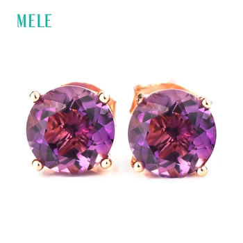 

Natural amethyst silver earring, round 6mm*6mm, tiny and lovely, deep purple color, 925silver and rose gold plated