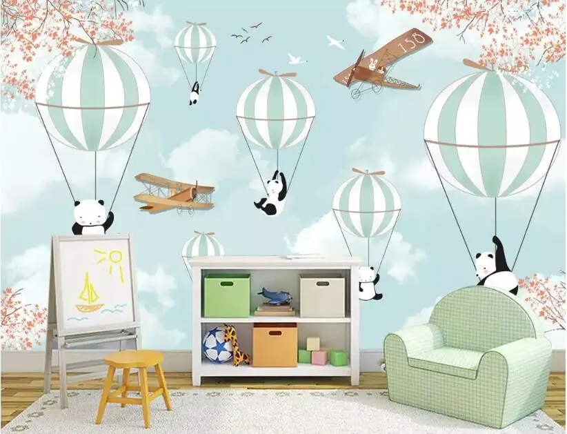 Beibehang на заказ 3d обои мультфильм горячий воздух воздушный шар мультфильм панда обои диван гостиная ТВ фон декоративные обои