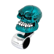 Azul Cabeça Do Crânio Do Estilo do carro Volante Knob Handle Tom Silver