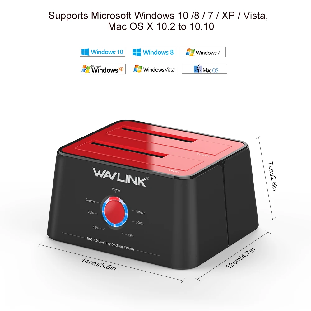 Wavlink USB 30 SATA Dual Bay HDD estación de acoplamiento HDD externo y SSD 8 caja TB HDD clon sin