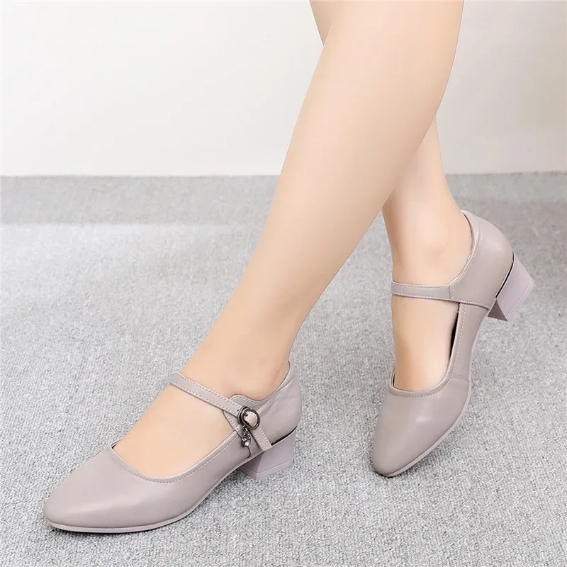 

Soft Sole Genuine Leather Medium Heel Comfortable Women Work Shoes