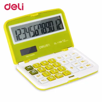 

Deli 12 Digit Solar Folding Mini Ultrathin calculator Dual Power Supply Office Electronic Handheld Pocket Portable Calculator
