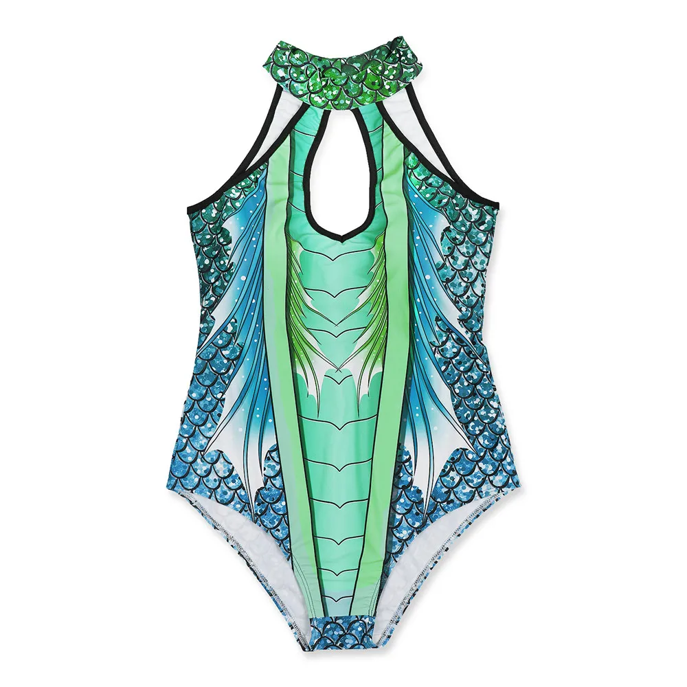 FCCEXIO Plus Size Summer Women Colorful Mermaid One Piece Beachwear Bodysuit Push Up Halter Swimsuit Swimwear Women Bodysuit FCCEXIO Plus Size Summer Women Colorful Mermaid One Piece Beachwear Bodysuit Push Up Halter Swimsuit Swimwear Women Bodysuit