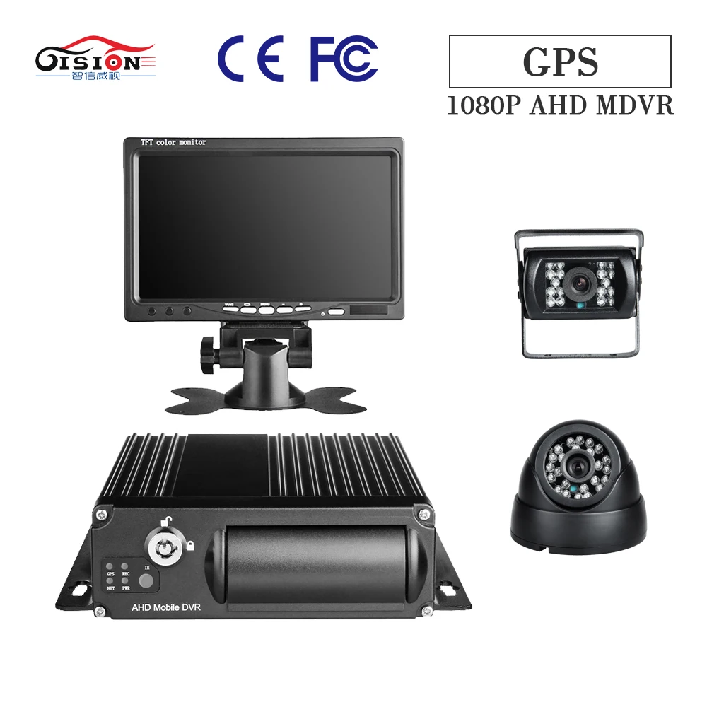 

GISION GPS Truck DVR Security Kit,4CH 1080P SD MDVR 256G Cycle Recording Delayed Shutdown I/O Alarm with 2Pcs AHD 2.0MP Cameras