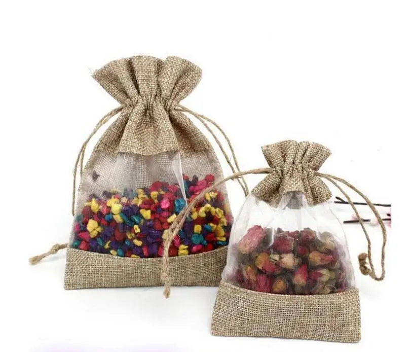 Fashion 13x17cm white Rustic Small Natural Burlap lace organza flower