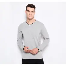 Новинка Осень Зима модная брендовая одежда пуловер и свитеры для мужчин v-образный вырез сплошной цвет приталенный хлопок свитера для мужчин