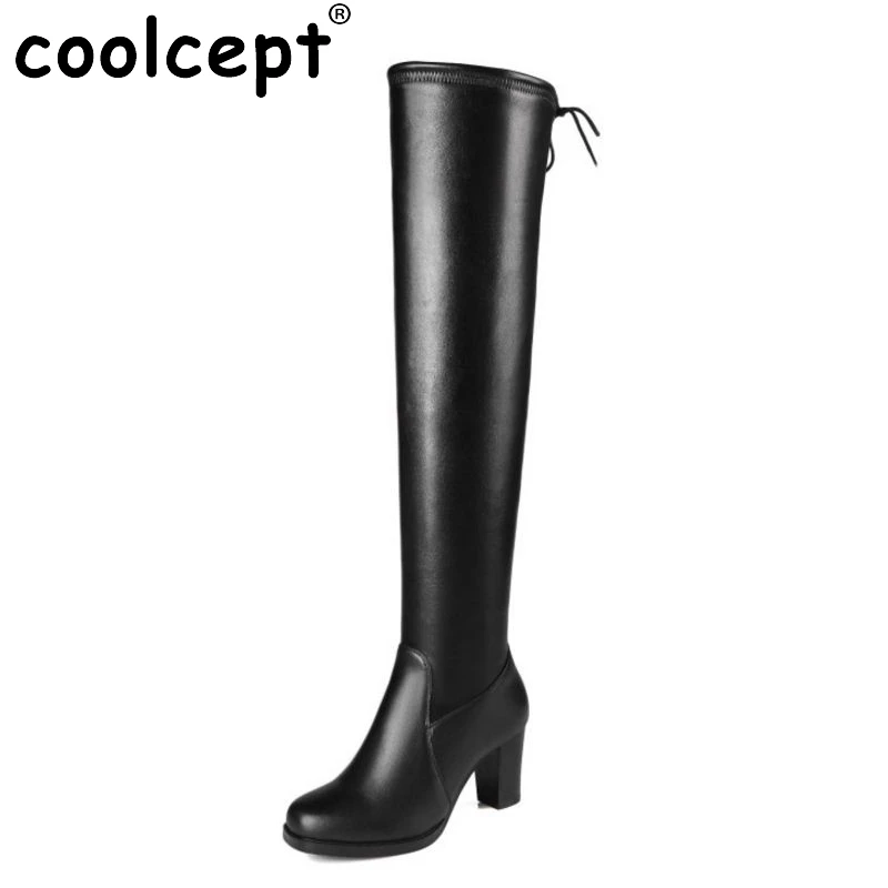 

Women Natural Real Leather Over The Knee Boots Winter Boots Sexy Square Heel Fashion Zipper Women Boots Shoes Plus Size 31-45